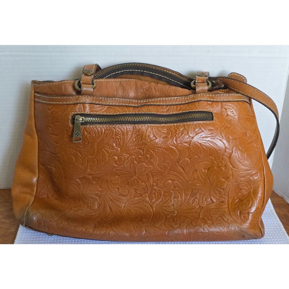 Patricia Nash Tooled Leather Tote Brown Floral Shoulder Bag Purse